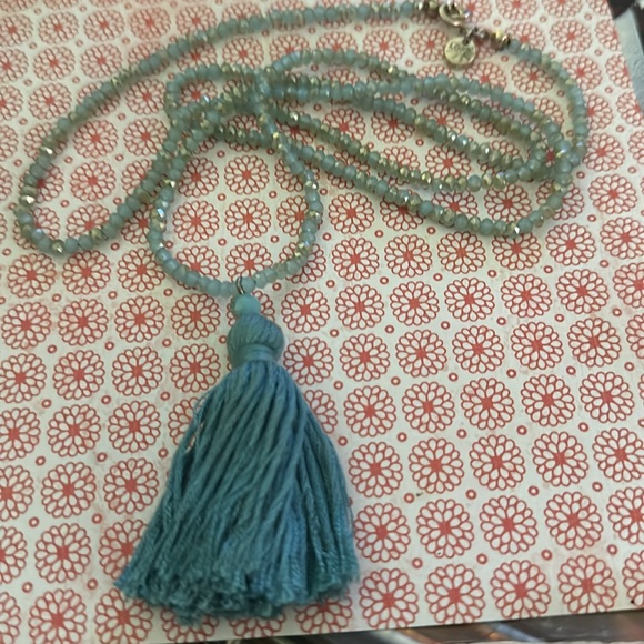 Loft long ice blue crystal necklace with blue tassel center piece - Picture 9 of 15